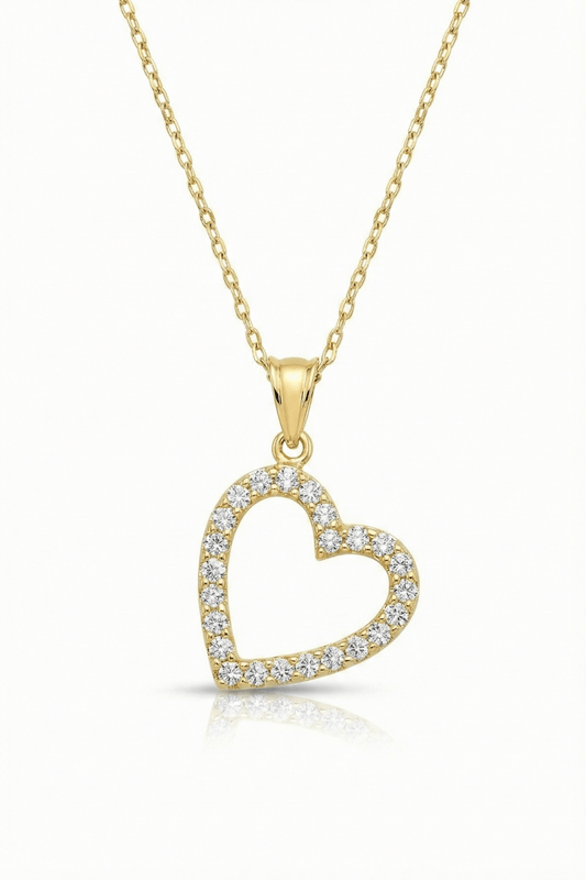 Colar de Coração com Pedra Zircônia em Ouro 14K