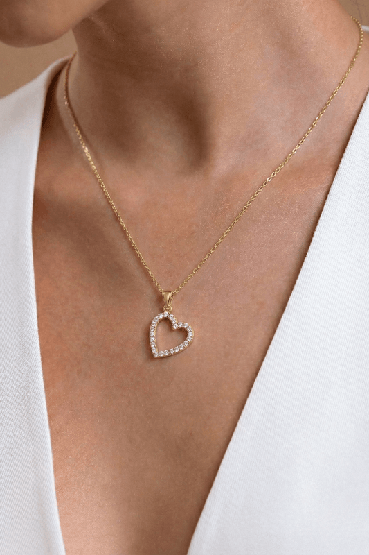 Colar de Coração com Pedra Zircônia em Ouro 14K